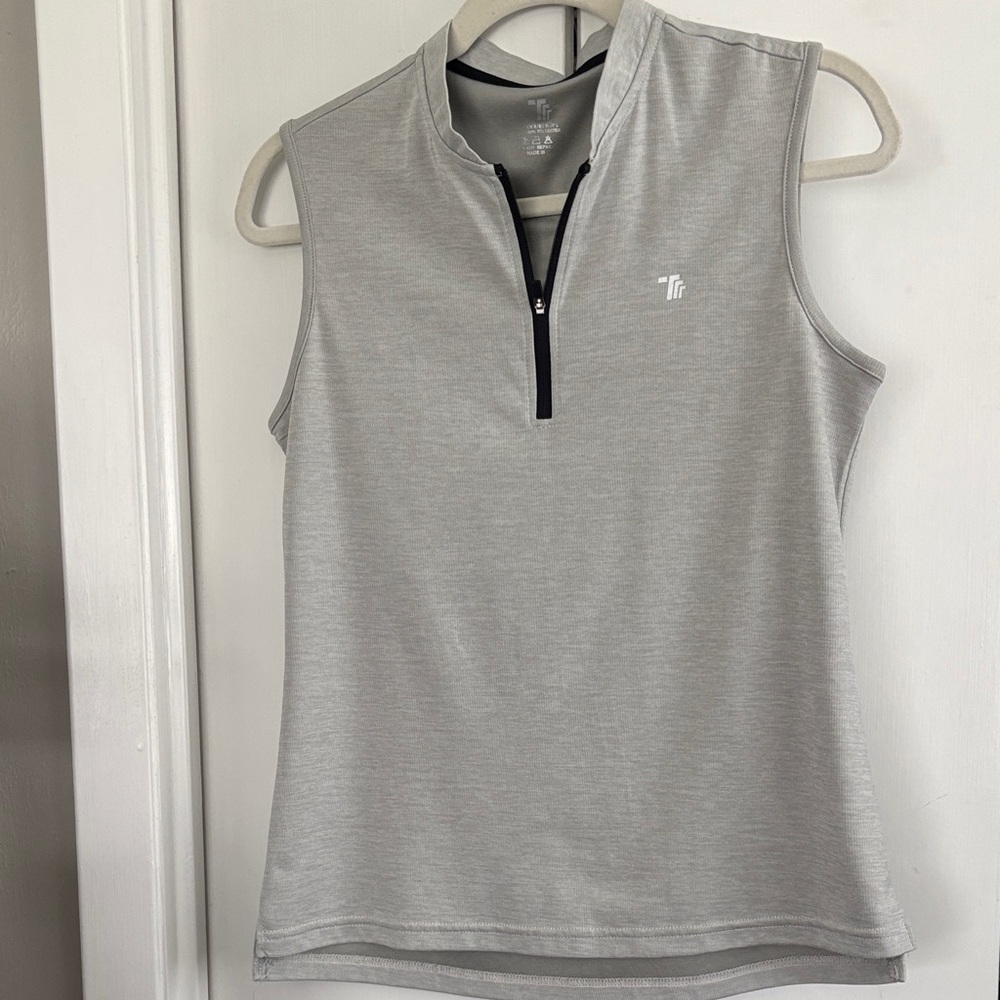 Ladies GOLF-Light Gray Sleeveless Zip Tank